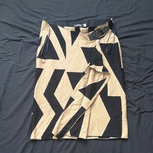 Polo by Ralph Lauren Black and Tan Geometric Midi Skirt